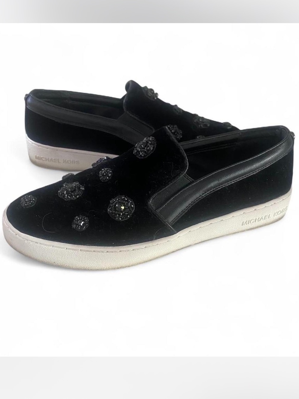 MICHAEL MICHAEL KORS KEATON BLACK VELVET JEWELED EMBELLISHED SLIP ON SNEAKERS 10
